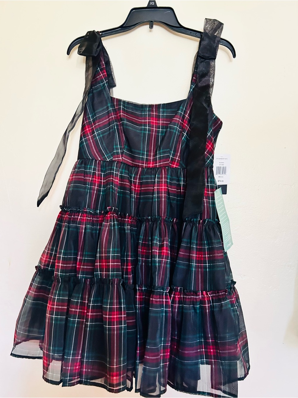 City triangle Tie-Shoulder Dress in Red and Green nwt